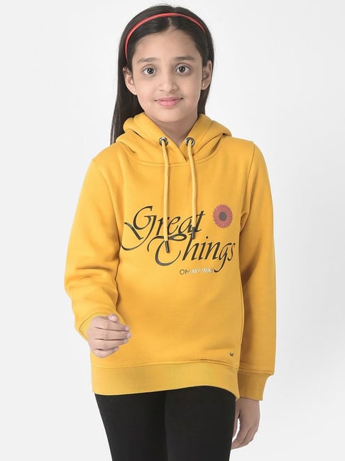 Crimsoune Club Kids Mustard Printed Full Sleeves Sweatshirt
