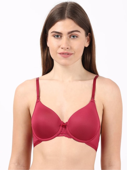 Jockey Red Lace Full Coverage T-Shirt Bra Price in India