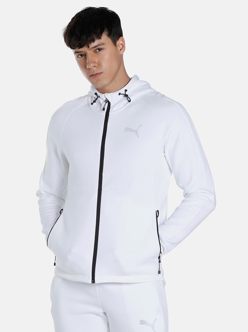 Buy Puma White Cotton Slim Fit Hooded Jacket for Mens Online @ Tata CLiQ