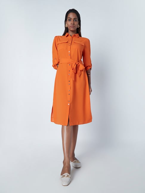 Wardrobe by Westside Orange Ora Shirtdress With Belt Price in India
