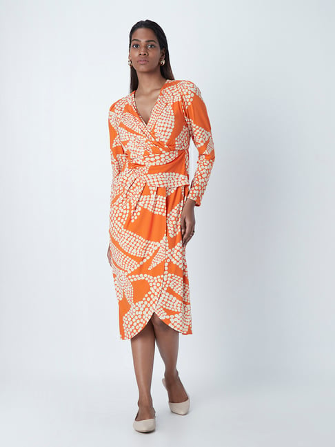 Wardrobe by Westside Orange And White Gathered Dress Price in India