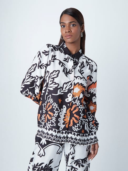 Wardrobe by Westside Orange And White Garden Print Shirt Price in India