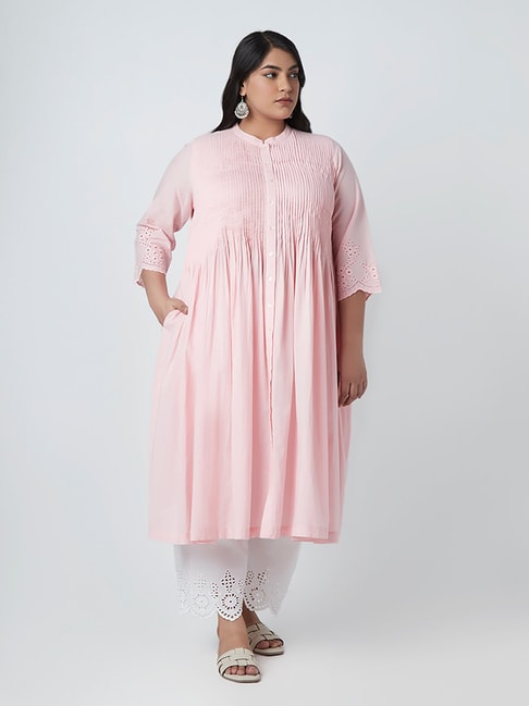 Diza Curves by Westside Pink Pintuck-Detail A-Line Kurta Price in India