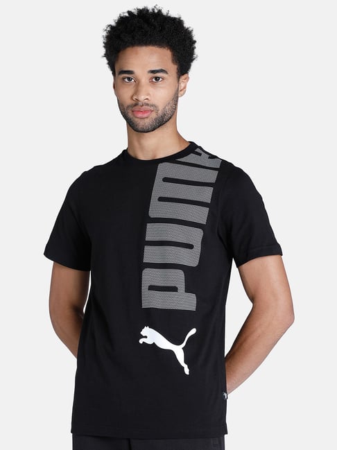 Puma Black Cotton Regular Fit Printed T-Shirt