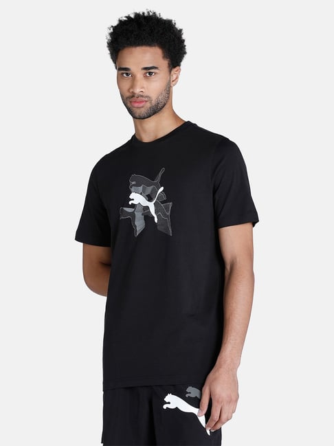 Puma Black Cotton Regular Fit Printed T-Shirt