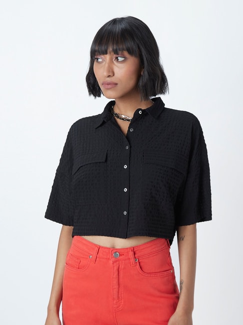 Nuon by Westside Black Textured Crop Shirt Price in India