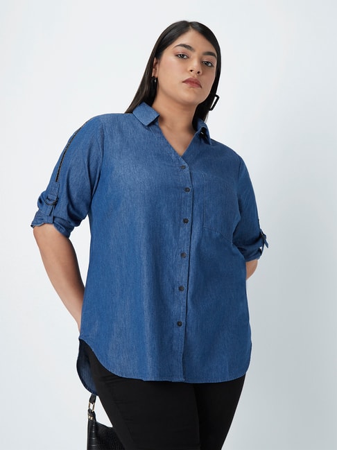 Gia Curves by Westside Blue Panel Detail Denim Shirt Price in India