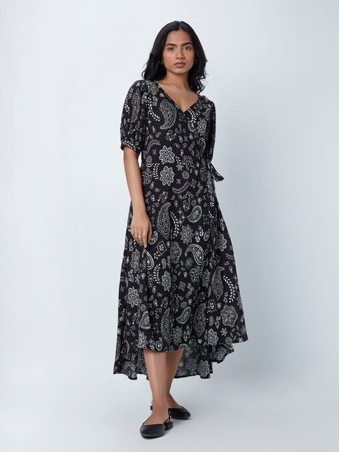 LOV by Westside Black Printed Wrap Dress Price in India