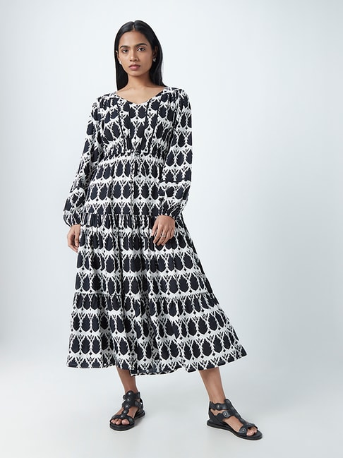 LOV by Westside Black Printed Midi Dress Price in India