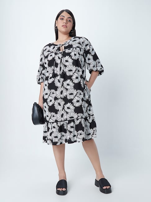 Gia Curves by Westside Black Floral Print Dress Price in India
