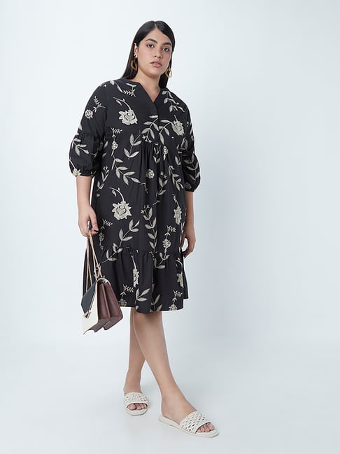 Gia Curves by Westside Black Floral Embroidered Dress Price in India