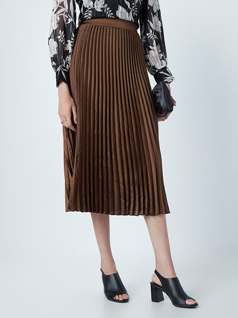 Wardrobe by Westside Brown Pleated Skirt Price in India