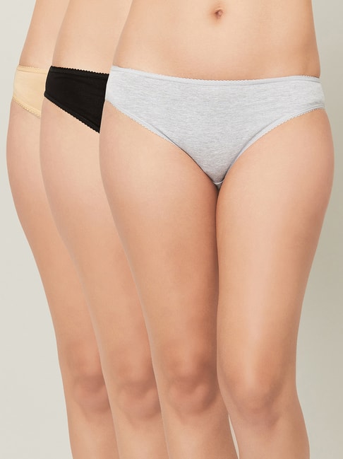 Ginger by Lifestyle Grey & Black Cotton Panties - Pack Of 3 Price in India