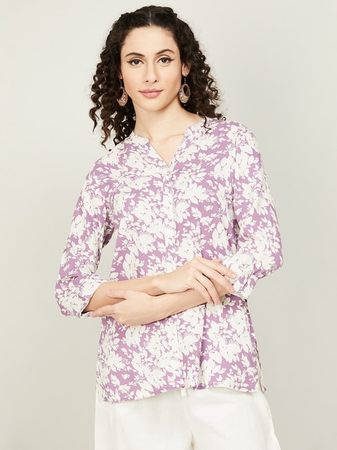 Melange by Lifestyle Purple & White Floral Print Shirt Price in India