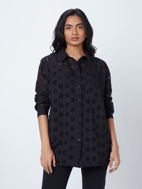 LOV by Westside Black Schiffli Blouse with Camisole Price in India