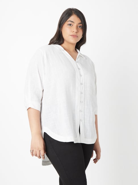 Gia Curves by Westside White Pure-Cotton Blouse Price in India