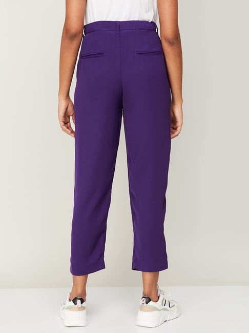 Wide Leg Eco Leather Purple Trousers - Trousers - Clothing | Christelle