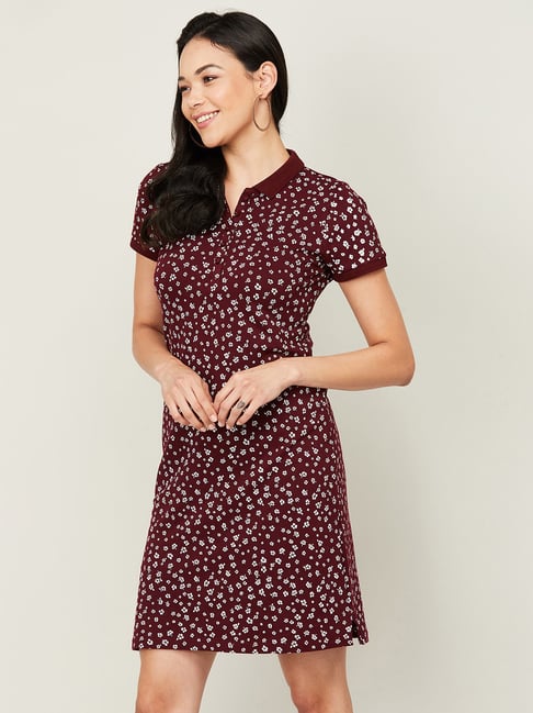 BOSSINI Maroon Printed Shift Dress