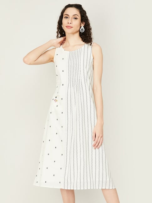 Colour Me by Melange Off-White Cotton Embroidered A-Line Dress Price in India