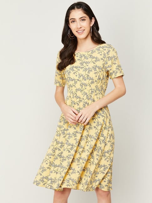 Fame Forever by Lifestyle Yellow Printed A-Line Dress Price in India