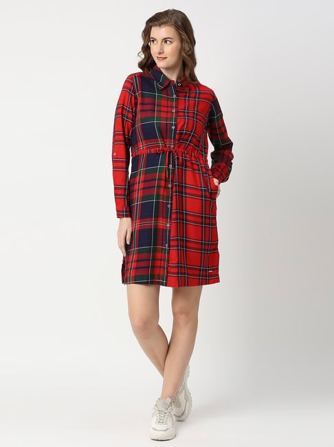Pepe Jeans Red Check Shirt Dress Price in India
