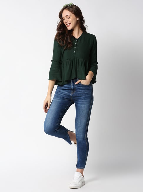 dark green peplum top