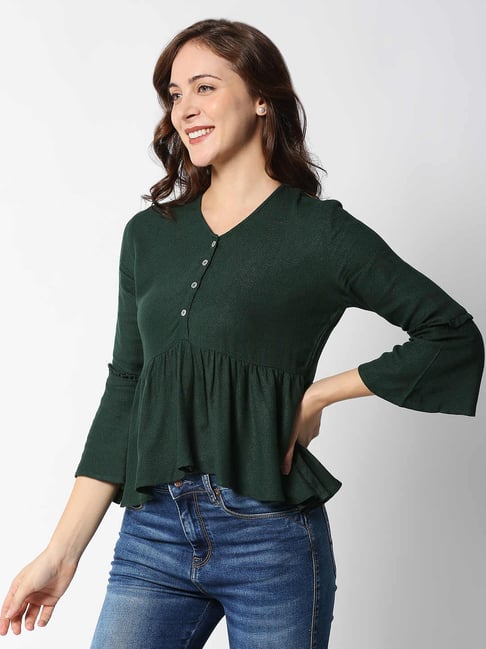 dark green peplum top