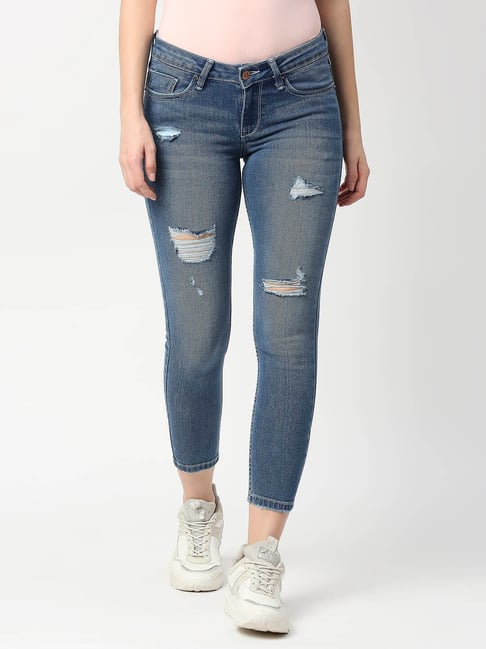 Pepe Jeans Light Blue Distressed Skinny Fit Mid Rise Jeans