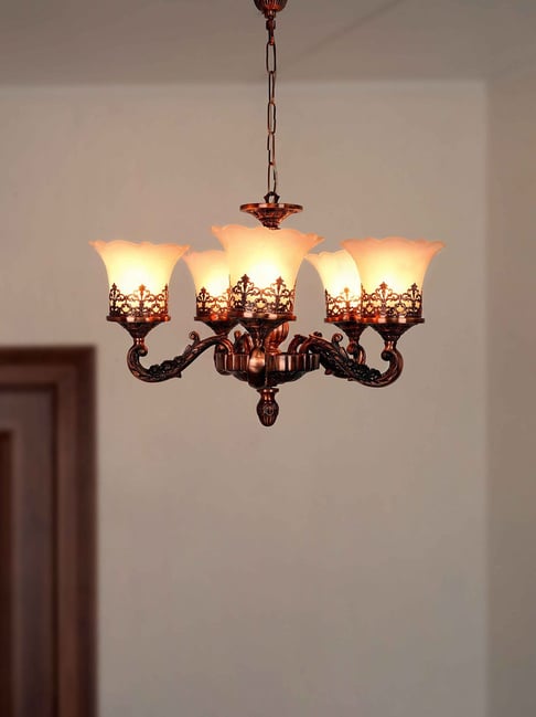 FOS LIGHTING Copper Aluminium Chandelier with Adorned Translucent Glass Shades