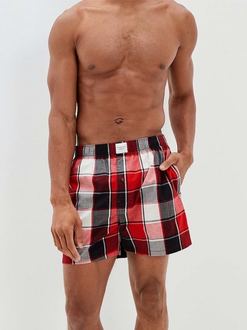 American Eagle Outfitters Red & White Cotton Regular Fit Checks Boxers