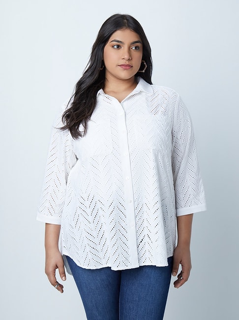 Gia Curves by Westside White Schiffli Casual Shirt Price in India