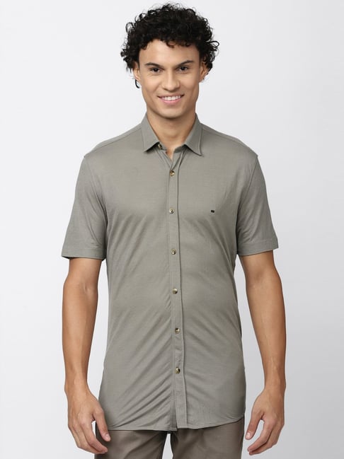 Buy Peter England Jeans Grey Slim Fit Shirts for Mens Online