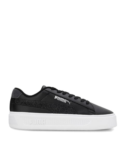 Puma Women's Smash Platform V3 Laser Cut Black Sneakers
