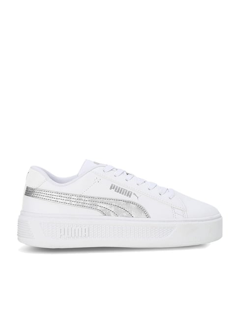 Puma Women's Smash Platform V3 Metallics White Sneakers