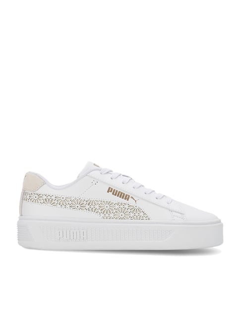 Puma Women's Smash Platform V3 Laser Cut White Sneakers