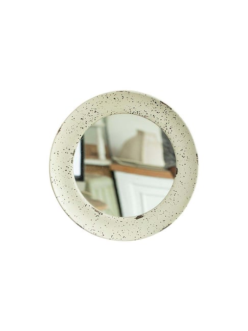 Ellementry Off-White Mango Wood Farmhouse Flair Round Wall Mirror