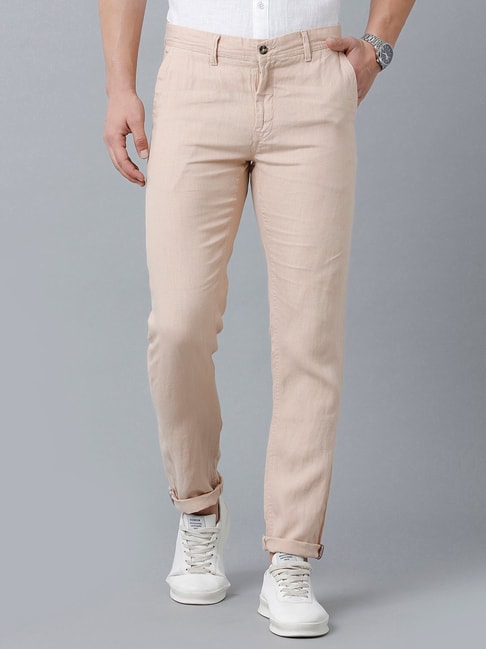 Peach Self Design Cotton Trousers