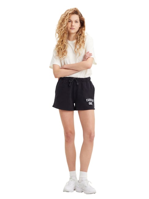 Levis Levi's Black Cotton Logo Print Sweat Shorts