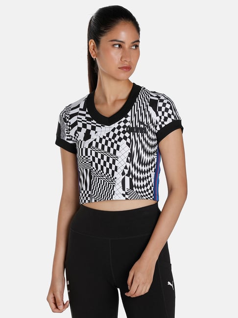 Puma White Black Checkered Crop Top