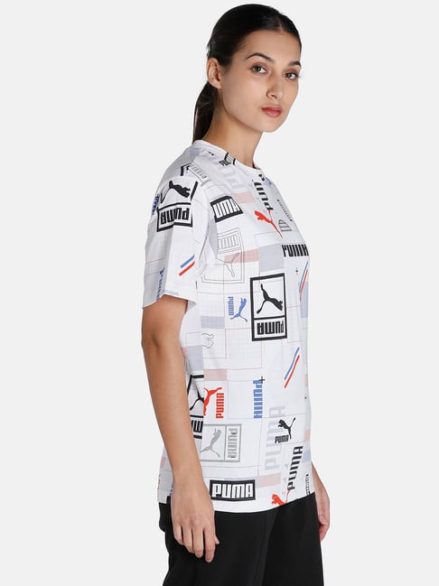 Buy Puma White Black Cotton Logo Print T-Shirt for Women Online