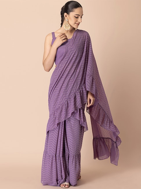 Indya Purple Printed Ready To Wear Saree Price in India