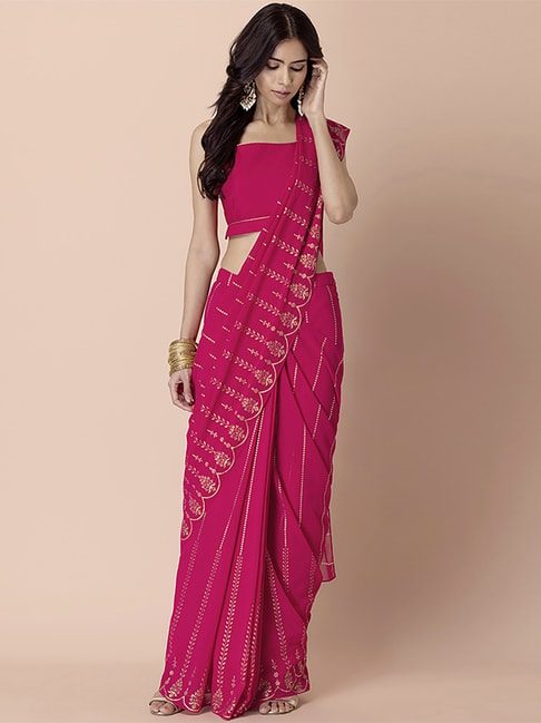 Indya Pink Printed Ready To Wear Saree Price in India