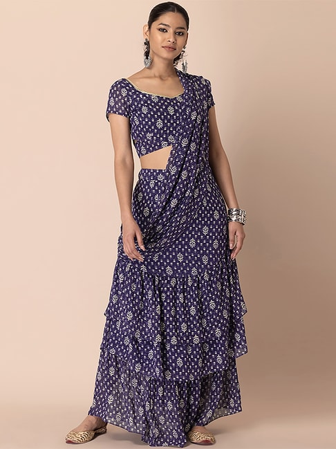 Indya Purple Printed Ready To Wear Saree Price in India