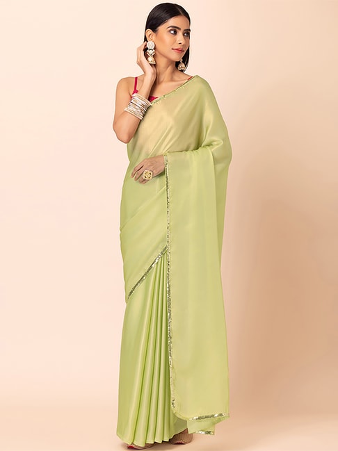 Indya Green Embellished Saree With Blouse Price in India
