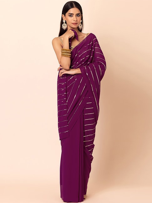 Indya Purple Embellished Saree With Blouse Price in India