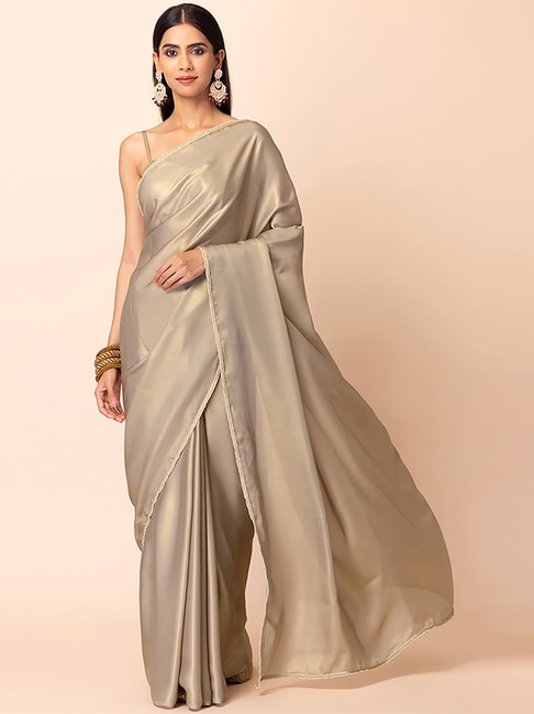 Indya Grey Plain Saree With Blouse Price in India