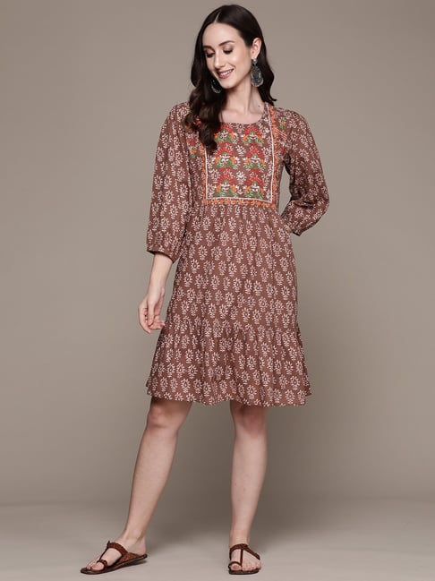 Brown Embellished Silk Gown Dress for women - Raswa - 4144271