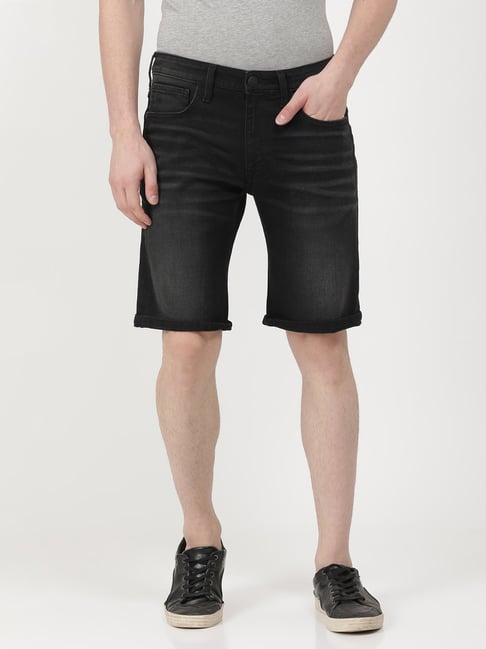 Wrangler Black Cotton Slim Fit Denim Shorts