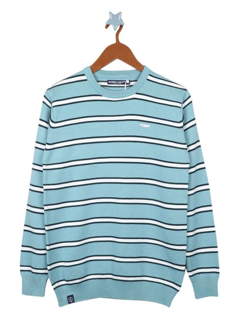 Buy Monte Carlo Kids Blue Striped Full Sleeves Sweater for Boys