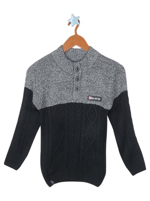 Monte Carlo Kids BLACK Self Design Full Sleeves Sweater